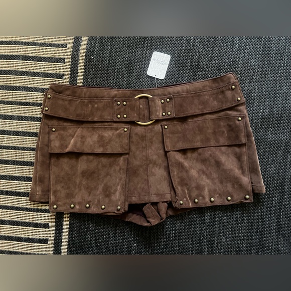 Free People Pants - We The Free Brown Skorts with Suede Finish and Studded Accents